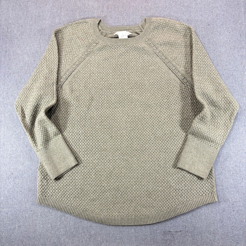 LOFT Womens XXL Green Basketweave Raglan Sweater NWT